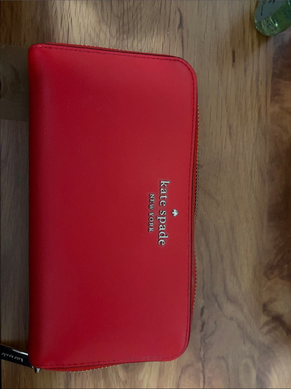 kate spade New York Red Zip Wallet with Gold Logo